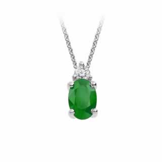 Oval Emerald and Diamond Pendant in 18K White Gold